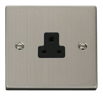 Stainless Steel 1 Gang 2A Round Pin Socket - Black Trim - SE Home