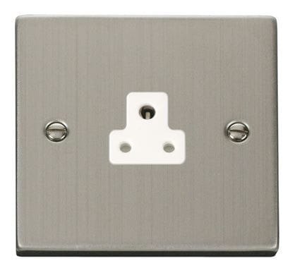 Stainless Steel 1 Gang 2A Round Pin Socket - White Trim - SE Home