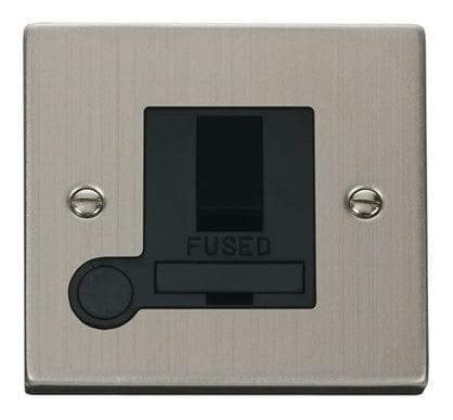 Stainless Steel 13A Fused Connection Unit Switched With Flex - Black Trim - SE Home