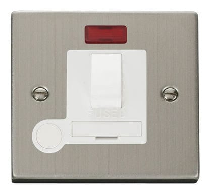 Stainless Steel 13A Fused Connection Unit Switched With Neon With Flex - White Trim - SE Home