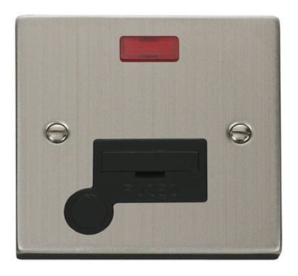 Stainless Steel 13A Fused Connection Unit With Neon With Flex - Black Trim - SE Home
