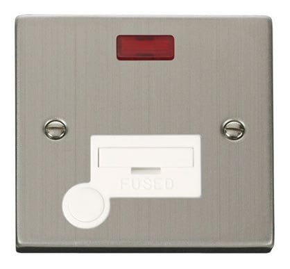 Stainless Steel 13A Fused Connection Unit With Neon With Flex - White Trim - SE Home