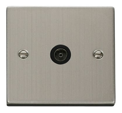 Stainless Steel 1 Gang Single Coaxial TV Socket - Black Trim - SE Home