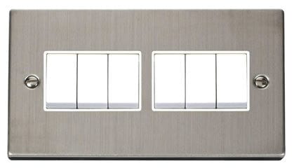 Stainless Steel 10A 6 Gang 2 Way Light Switch - White Trim - SE Home