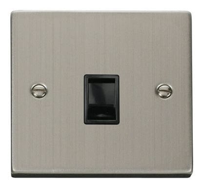 Stainless Steel - Black Inserts Stainless Steel Rj11 Socket - Black Trim