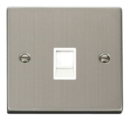 Stainless Steel - White Inserts Stainless Steel Rj11 Socket - White Trim