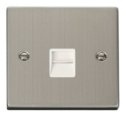 Stainless Steel Master Telephone Single Socket - White Trim - SE Home