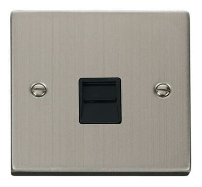 Stainless Steel Secondary Telephone Single Socket - Black Trim - SE Home