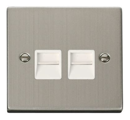 Stainless Steel Secondary Telephone Twin Socket - White Trim - SE Home