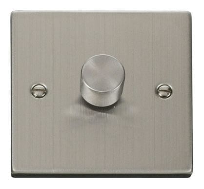 Stainless Steel - White Inserts Stainless Steel 1 Gang 2 Way 400w Dimmer Light Switch