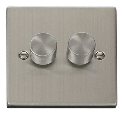 Stainless Steel 2 Gang 2 Way LED 100W Trailing Edge Dimmer Light Switch - SE Home