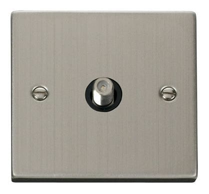 Stainless Steel Satellite Socket 1 Gang - Black Trim - SE Home