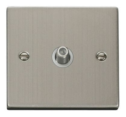 Stainless Steel Satellite Socket 1 Gang - White Trim - SE Home