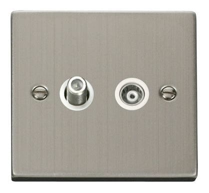 Stainless Steel Satellite And Isolated Coaxial 1 Gang Socket - White Trim - SE Home