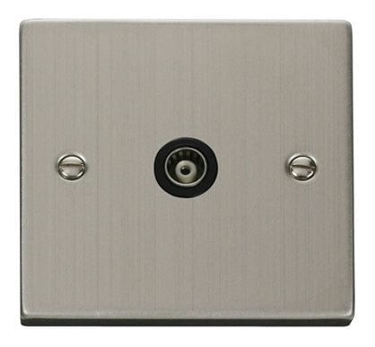 Stainless Steel Single Isolated Coaxial Socket - Black Trim - SE Home