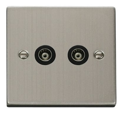 Stainless Steel Twin Isolated Coaxial Socket - Black Trim - SE Home