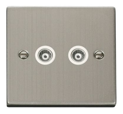 Stainless Steel Twin Isolated Coaxial Socket - White Trim - SE Home