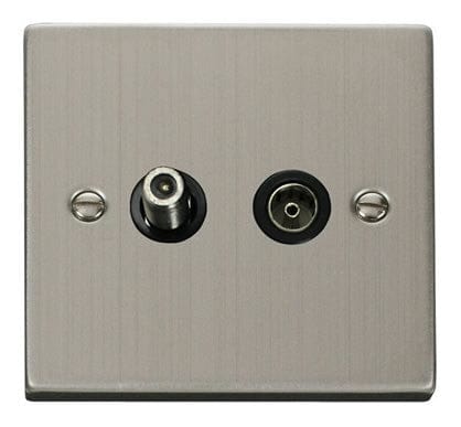 Stainless Steel Satellite & Coaxial Socket 1 Gang - Black Trim - SE Home