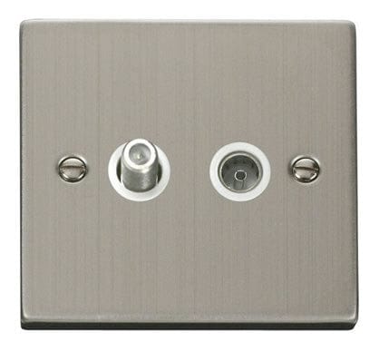 Stainless Steel - White Inserts Stainless Steel Satellite & Coaxial Socket 1 Gang - White Trim
