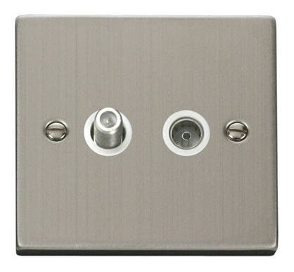 Stainless Steel Satellite & Coaxial Socket 1 Gang - White Trim - SE Home