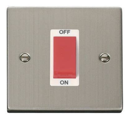 Stainless Steel 1 Gang Size 45A Switch - White Trim - SE Home