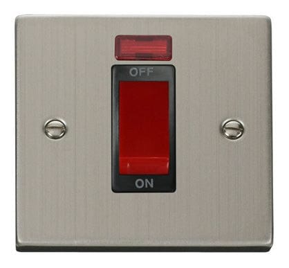 Stainless Steel 1 Gang Size 45A Switch With Neon - Black Trim - SE Home
