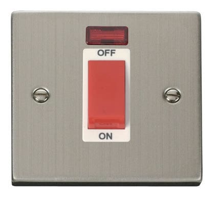 Stainless Steel 1 Gang Size 45A Switch With Neon - White Trim - SE Home