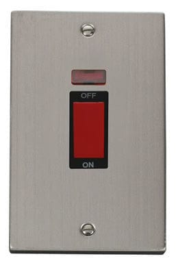 Stainless Steel 2 Gang Size 45A Switch With Neon - Black Trim - SE Home