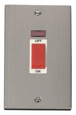Stainless Steel 2 Gang Size 45A Switch With Neon - White Trim - SE Home