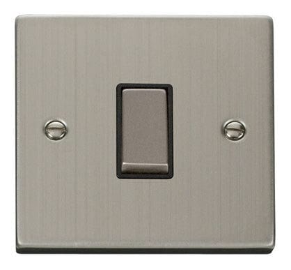 Stainless Steel - Black Inserts Stainless Steel 10A 1 Gang 2 Way Ingot Light Switch - Black Trim