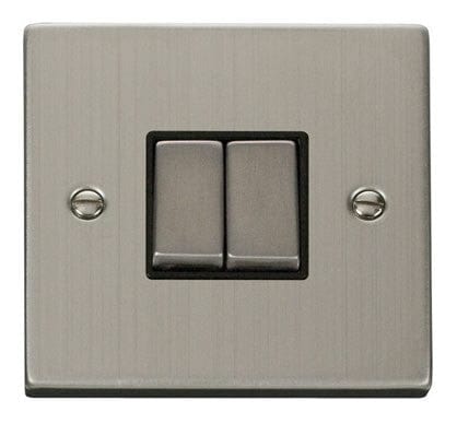 Stainless Steel 10A 2 Gang 2 Way Ingot Light Switch - Black Trim - SE Home