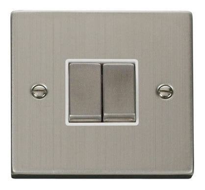 Stainless Steel - White Inserts Stainless Steel 10A 2 Gang 2 Way Ingot Light Switch - White Trim