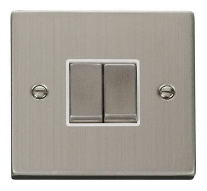 Stainless Steel 10A 2 Gang 2 Way Ingot Light Switch - White Trim - SE Home