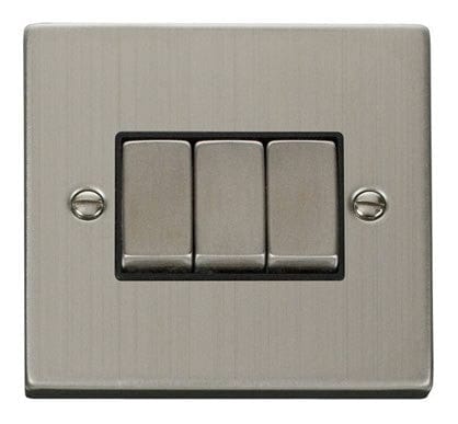 Stainless Steel 10A 3 Gang 2 Way Ingot Light Switch - Black Trim - SE Home