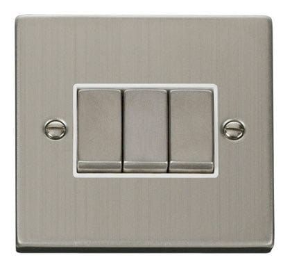 Stainless Steel 10A 3 Gang 2 Way Ingot Light Switch - White Trim - SE Home