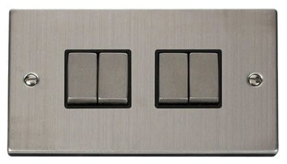 Stainless Steel 10A 4 Gang 2 Way Ingot Light Switch - Black Trim - SE Home