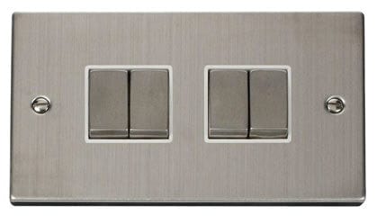 Stainless Steel 10A 4 Gang 2 Way Ingot Light Switch - White Trim - SE Home