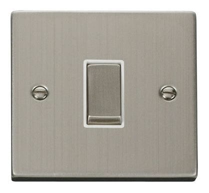 Stainless Steel - White Inserts Stainless Steel 10A 1 Gang Intermediate Ingot Light Switch - White Trim