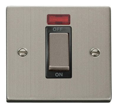 Stainless Steel 1 Gang Ingot Size 45A Switch With Neon - Black Trim - SE Home