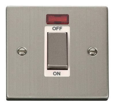 Stainless Steel 1 Gang Ingot Size 45A Switch With Neon - White Trim - SE Home