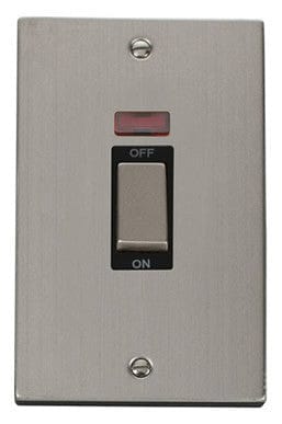 Stainless Steel 2 Gang Ingot Size 45A Switch With Neon - Black Trim - SE Home