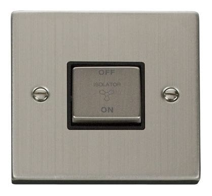 Stainless Steel 10A 1 Gang Ingot 3 Pole Fan Isolation Switch - Black Trim - SE Home