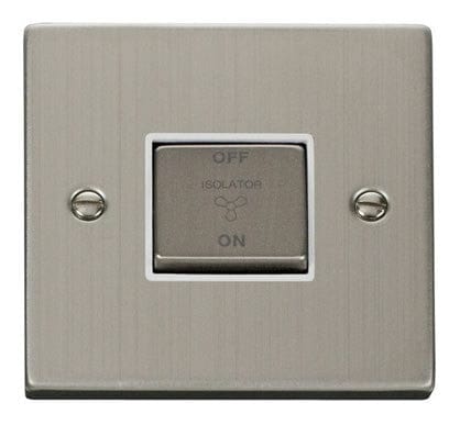 Stainless Steel 10A 1 Gang Ingot 3 Pole Fan Isolation Switch - White Trim - SE Home