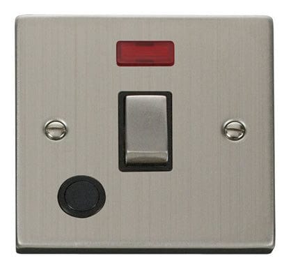 Stainless Steel 1 Gang 20A Ingot DP Switch With Flex With Neon - Black Trim - SE Home