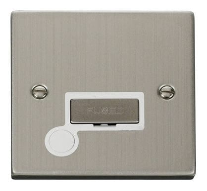 Stainless Steel - White Inserts Stainless Steel 13A Fused Ingot Connection Unit With Flex - White Trim