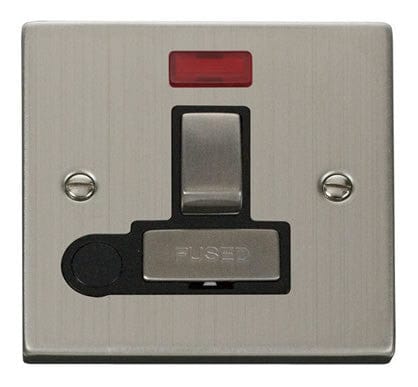 Stainless Steel 13A Fused Ingot Connection Unit Switched With Neon With Flex - Black Trim - SE Home