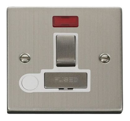 Stainless Steel 13A Fused Ingot Connection Unit Switched With Neon With Flex - White Trim - SE Home