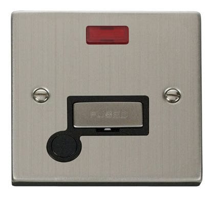 Stainless Steel 13A Fused Ingot Connection Unit With Neon With Flex - Black Trim - SE Home