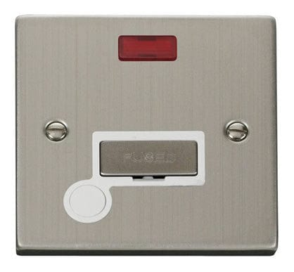 Stainless Steel 13A Fused Ingot Connection Unit With Neon With Flex - White Trim - SE Home