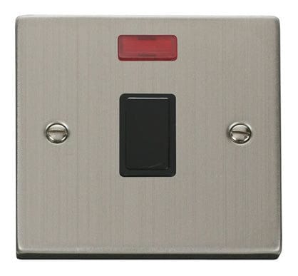 Stainless Steel 1 Gang 20A DP Switch With Neon - Black Trim - SE Home